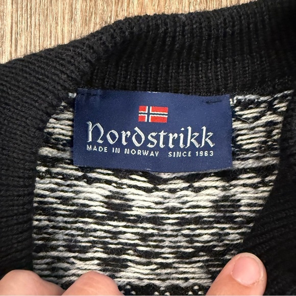 Vintage Nordstrikk Nordic Cardigan Women’s S Black White Fair Isle Virgin Wool - Picture 4 of 9